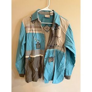 Napa Valley Petites Women's Embroidered Patchwork Button Up Shirt Size M